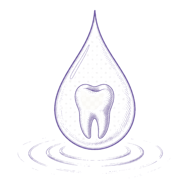 Line illustration of a water droplet containing a tooth