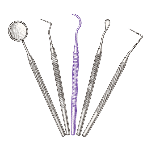 Line illustration of dental hand instruments